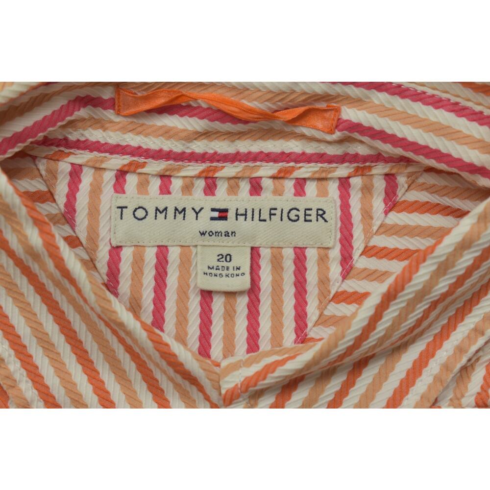 Tommy Hilfiger Woman Size 20 Button Down Shirt Orange White Vertical Stripe Seer - Picture 6 of 8